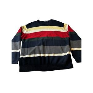 Nautica Mens XL Crewneck Sweater Multi Color Striped Long Sleeve Knit Pullover